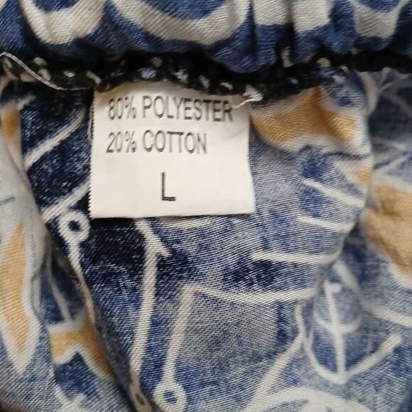 Sleeveless weaved strap blue white yellow floral print romper  Sz L EUC - Picture 7 of 7